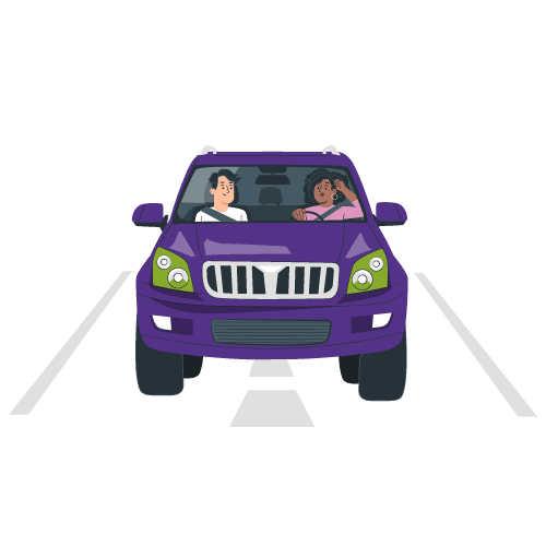 Man and woman riding in car