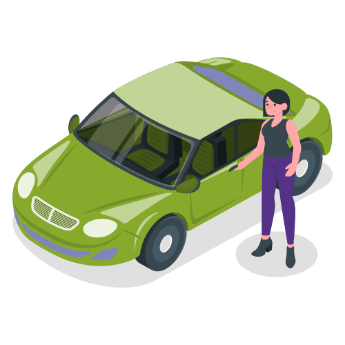 Woman standing next to new car