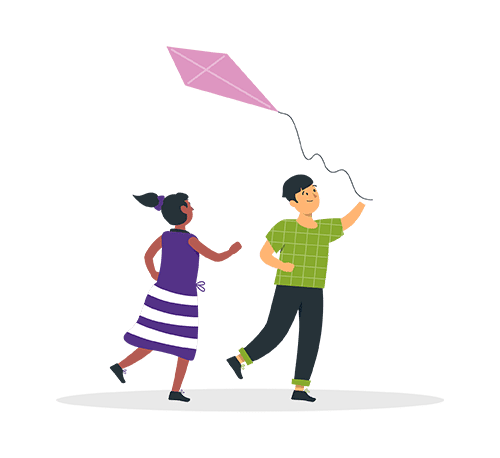 Little boy and girl flying a kite