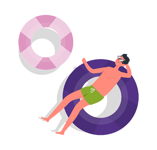 Man relaxing on pool inner tube