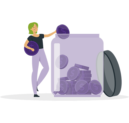 Woman placing coins in jar