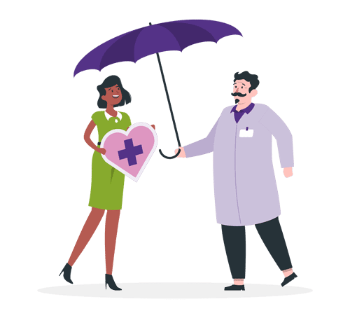 Doctor holding umbrella for patient