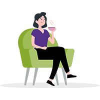Woman sitting in chair with a cup of coffee