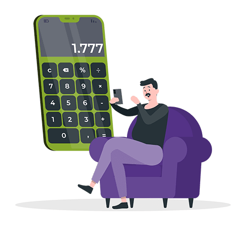 Man sitting down using calculator