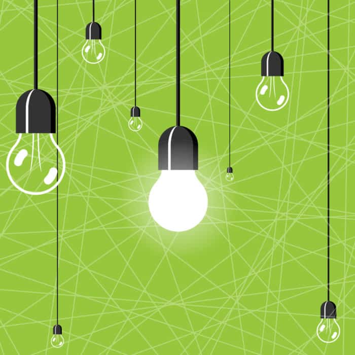 green background with lightbulbs